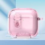 For AirPods 4 Clear Armor Security Lock Wireless Earphones Case with Hook & Holder(Transparent Pink)