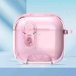 For AirPods Pro / Pro 2 Clear Armor Security Lock Wireless Earphones Case with Hook & Holder(Transparent Pink)