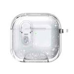 For AirPods Pro / Pro 2 Clear Armor Security Lock Wireless Earphones Case with Hook & Holder(Transparent Glitter)