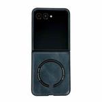 For Motorola Razr 50 Ultra Crazy Horse Texture Magnetic Magsafe PU Phone Case(Blue)