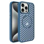 For iPhone 15 Pro O-Shape Hollow Cooling Lens Holder MagSafe Phone Case(Blue)