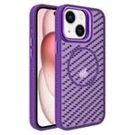 For iPhone 15 Plus O-Shape Hollow Cooling Lens Holder MagSafe Phone Case(Deep Purple)