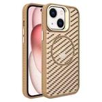 For iPhone 15 Plus O-Shape Hollow Cooling Lens Holder MagSafe Phone Case(Gold)