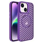 For iPhone 14 O-Shape Hollow Cooling Lens Holder MagSafe Phone Case(Deep Purple)