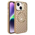 For iPhone 14 O-Shape Hollow Cooling Lens Holder MagSafe Phone Case(Gold)