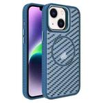 For iPhone 14 O-Shape Hollow Cooling Lens Holder MagSafe Phone Case(Blue)