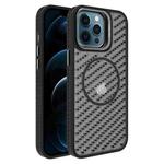 For iPhone 12 Pro Max O-Shape Hollow Cooling Lens Holder MagSafe Phone Case(Black)