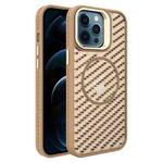 For iPhone 12 Pro Max O-Shape Hollow Cooling Lens Holder MagSafe Phone Case(Gold)