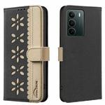 For Realme C71 4G Global Splicing Color Hollow Flower Pattern RFID Leather Phone Case(Black)