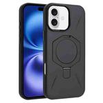 For iPhone 16 Plus Four-Corner Shockproof MagSafe Holder TPU Hybrid PC Phone Case(Black)