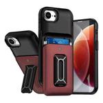 For iPhone 16e Sliding Card Holder Integrated Phone Case with Kickstand(Black Red)
