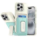 For iPhone 16 Pro Max Sliding Card Holder Integrated Phone Case with Kickstand(Beige Green)