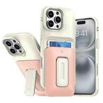 For iPhone 16 Pro Max Sliding Card Holder Integrated Phone Case with Kickstand(Beige Pink)