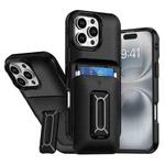 For iPhone 16 Pro Max Sliding Card Holder Integrated Phone Case with Kickstand(Black)