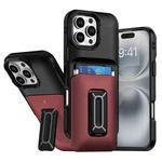 For iPhone 16 Pro Max Sliding Card Holder Integrated Phone Case with Kickstand(Black Red)