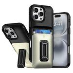 For iPhone 16 Pro Max Sliding Card Holder Integrated Phone Case with Kickstand(Black Gold)