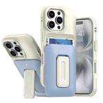 For iPhone 16 Pro Sliding Card Holder Integrated Phone Case with Kickstand(Beige Blue)