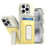 For iPhone 16 Pro Sliding Card Holder Integrated Phone Case with Kickstand(Beige Yellow)