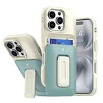For iPhone 16 Pro Sliding Card Holder Integrated Phone Case with Kickstand(Beige Green)