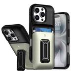 For iPhone 16 Pro Sliding Card Holder Integrated Phone Case with Kickstand(Black Gold)