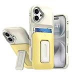 For iPhone 16 Sliding Card Holder Integrated Phone Case with Kickstand(Beige Yellow)