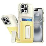 For iPhone 15 Pro Max Sliding Card Holder Integrated Phone Case with Kickstand(Beige Yellow)