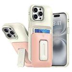 For iPhone 15 Pro Max Sliding Card Holder Integrated Phone Case with Kickstand(Beige Pink)