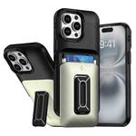 For iPhone 15 Pro Max Sliding Card Holder Integrated Phone Case with Kickstand(Black Gold)