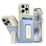 For iPhone 15 Pro Sliding Card Holder Integrated Phone Case with Kickstand(Beige Blue)