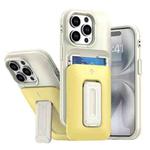 For iPhone 15 Pro Sliding Card Holder Integrated Phone Case with Kickstand(Beige Yellow)