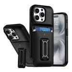 For iPhone 15 Pro Sliding Card Holder Integrated Phone Case with Kickstand(Black)