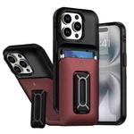 For iPhone 15 Pro Sliding Card Holder Integrated Phone Case with Kickstand(Black Red)