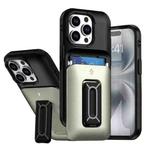 For iPhone 15 Pro Sliding Card Holder Integrated Phone Case with Kickstand(Black Gold)