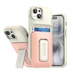 For iPhone 14 / 13 Sliding Card Holder Integrated Phone Case with Kickstand(Beige Pink)