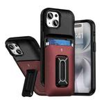 For iPhone 14 / 13 Sliding Card Holder Integrated Phone Case with Kickstand(Black Red)