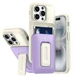 For iPhone 14 Pro Sliding Card Holder Integrated Phone Case with Kickstand(Beige Purple)