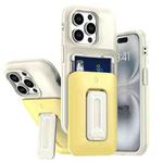 For iPhone 14 Pro Sliding Card Holder Integrated Phone Case with Kickstand(Beige Yellow)