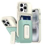 For iPhone 13 Pro Sliding Card Holder Integrated Phone Case with Kickstand(Beige Green)