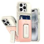 For iPhone 13 Pro Sliding Card Holder Integrated Phone Case with Kickstand(Beige Pink)