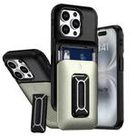 For iPhone 13 Pro Sliding Card Holder Integrated Phone Case with Kickstand(Black Gold)