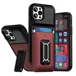 For iPhone 12 / 12 Pro Sliding Card Holder Integrated Phone Case with Kickstand(Black Red)