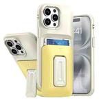 For iPhone 12 Pro Max Sliding Card Holder Integrated Phone Case with Kickstand(Beige Yellow)