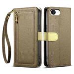 For iPhone 16e ESEBLE E11 Colorful Litchi Pattern Zipper Wallet Leather Phone Case(Amber Brown)