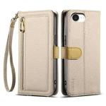 For iPhone 16e ESEBLE E11 Colorful Litchi Pattern Zipper Wallet Leather Phone Case(Khaki)