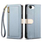 For iPhone 16e ESEBLE E11 Colorful Litchi Pattern Zipper Wallet Leather Phone Case(Sky Blue)