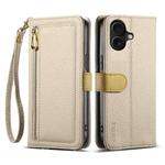 For iPhone 16 Plus ESEBLE E11 Colorful Litchi Pattern Zipper Wallet Leather Phone Case(Khaki)