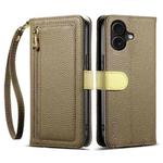 For iPhone 16 ESEBLE E11 Colorful Litchi Pattern Zipper Wallet Leather Phone Case(Amber Brown)