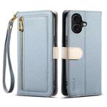 For iPhone 16 ESEBLE E11 Colorful Litchi Pattern Zipper Wallet Leather Phone Case(Sky Blue)