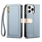 For iPhone 15 Pro ESEBLE E11 Colorful Litchi Pattern Zipper Wallet Leather Phone Case(Sky Blue)