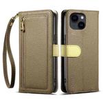 For iPhone 15 Plus / 14 Plus ESEBLE E11 Colorful Litchi Pattern Zipper Wallet Leather Phone Case(Amber Brown)